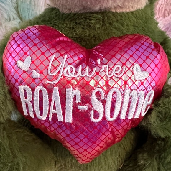 You’re ROAR-SOME Green Dinosaur with Shiny Heart and Toes 11”x11” Stuffed Animal - Picture 1 of 9